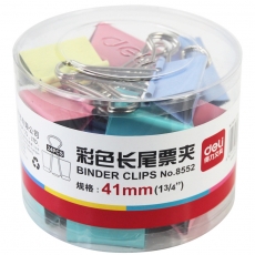 得力(Deli) 41mm筒装彩色长尾夹 2#燕尾夹票据夹#8552，24个/筒
