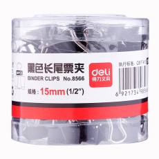 得力(Deli) 15mm黑色筒装长尾夹 6#燕尾