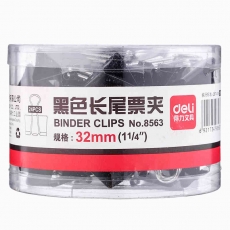 得力(Deli) 32mm黑色筒装长尾夹 3#燕尾夹票据夹#8563，24个/筒