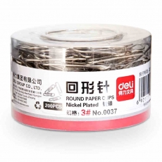 得力(Deli) 29mm金属筒装回形针 银色曲别针别针#0037，200枚/筒