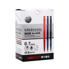 得力(Deli) 0.7mm防滑按动学生办公圆珠笔 原子笔中油笔#6506 蓝色